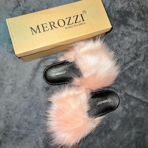 Pair of Blush Pink Fuzzy Flip Flop Sandals